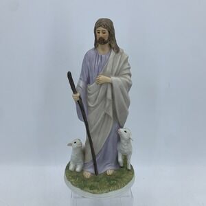 Vintage Jesus the Shepherd Figurine Masterpiece Porcelain Homco Christianity